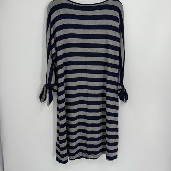 Soft Surroundings Adrift Dress Size M Women Shift Tie Cuffs Stripe NWT Blue Gray - Picture 9 of 12